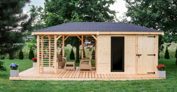 Nowoczesny domek ogrodowy z duzym oknem san remo