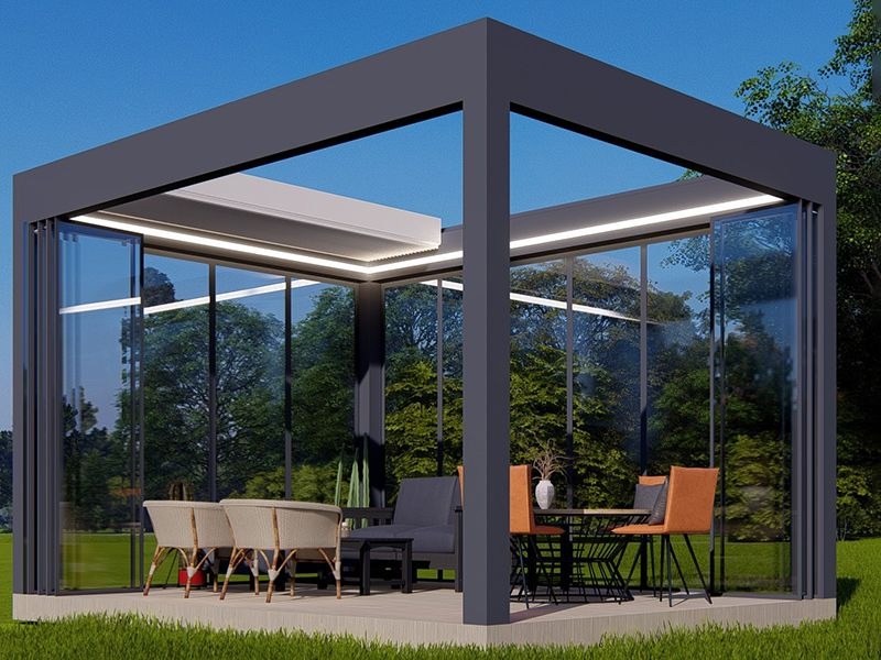 barrière geboorte reactie Aluminium en roestvrij staal Pergola Uitschuifbare Panorama dak Bioclimatic  systeem - Aluminium pergola & veranda - Q-Trend Products - Pergola  Tuinhuizen overkapping - Paviljoen - Prefab Tiny house